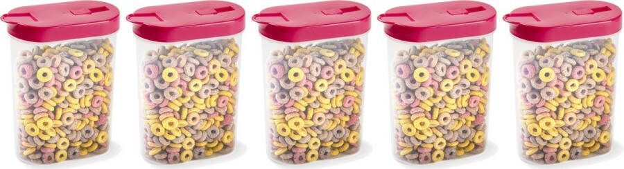 PLASTICFORTE Voedselcontainer strooibus 5x roze inhoud 1 liter kunststof 15 x 7 x 19 cm