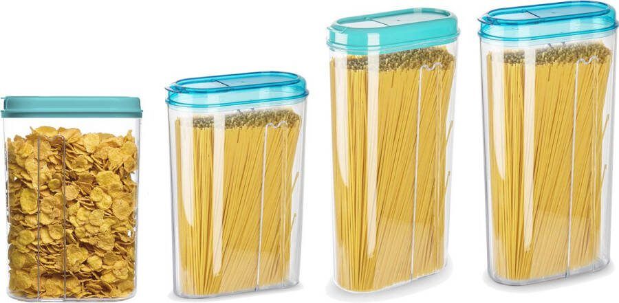 PLASTICFORTE Voedselcontainers set 4 stuks blauw 2350ml en 1500ml kunststof voorraadpot