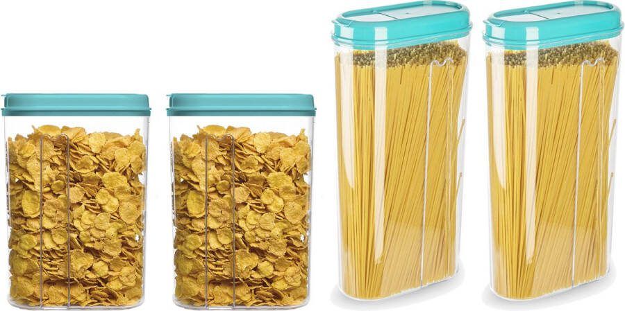 PLASTICFORTE Voedselcontainers set 4 stuks blauw 2350ml en 1500ml kunststof voorraadpot