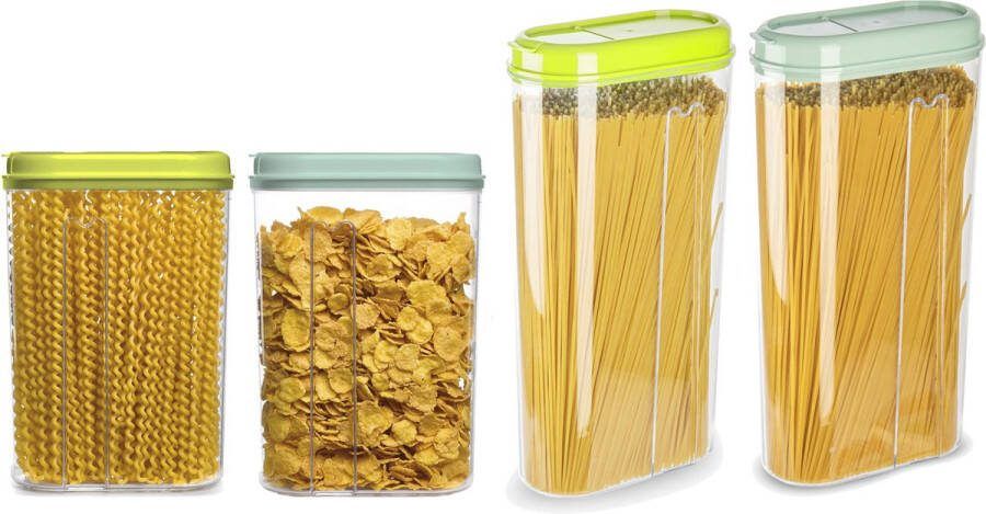 PLASTICFORTE Voedselcontainers set 4 stuks groen 2350ml en 1500ml kunststof voorraadpot