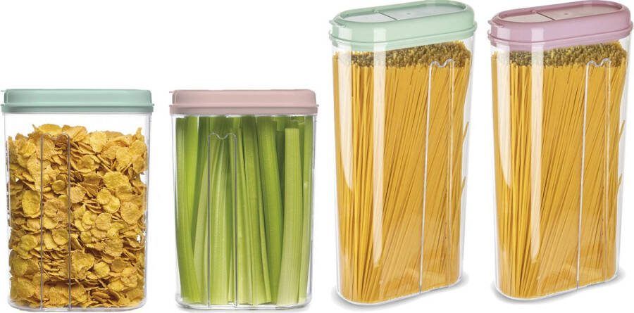 PLASTICFORTE Voedselcontainers set 4 stuks mintgroen licht roze 2350 1500ml kunststof