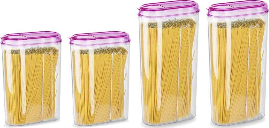 PLASTICFORTE Voedselcontainers set 4 stuks roze 2350ml en 1500ml kunststof voorraadpot