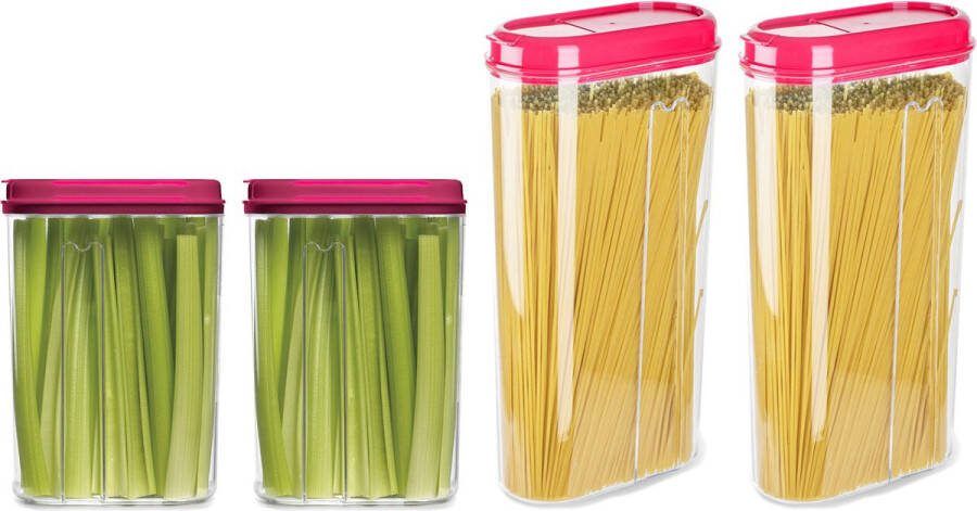 PLASTICFORTE Voedselcontainers set 4 stuks roze 2350ml en 1500ml kunststof voorraadpot
