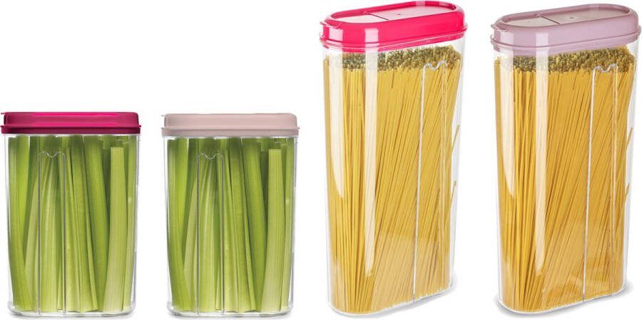 PLASTICFORTE Voedselcontainers set 4 stuks roze 2350ml en 1500ml kunststof voorraadpot