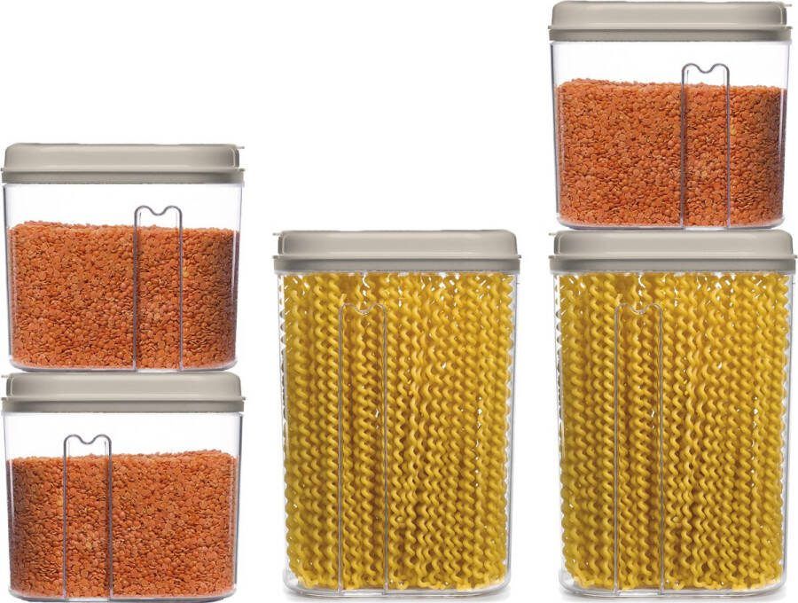 PLASTICFORTE Voedselcontainers set 5 stuks beige 1500ml en 1000ml kunststof voorraadpot