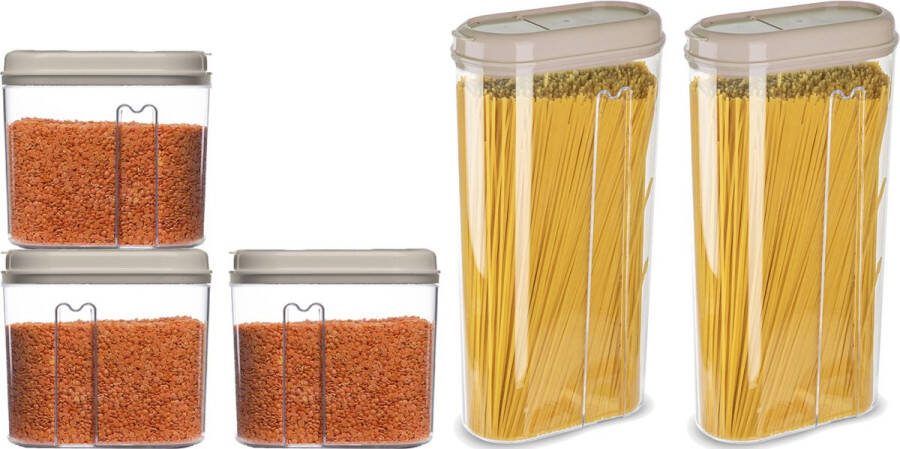PLASTICFORTE Voedselcontainers set 5 stuks beige 2350 1000ml kunststof voorraadpot