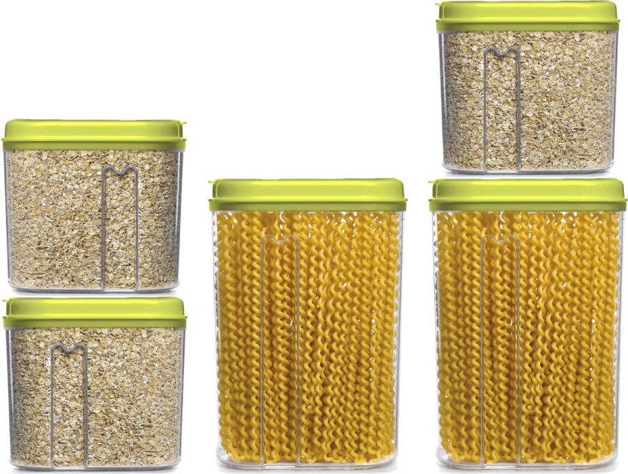 PLASTICFORTE Voedselcontainers set 5 stuks groen 1500ml en 1000ml kunststof voorraadpot