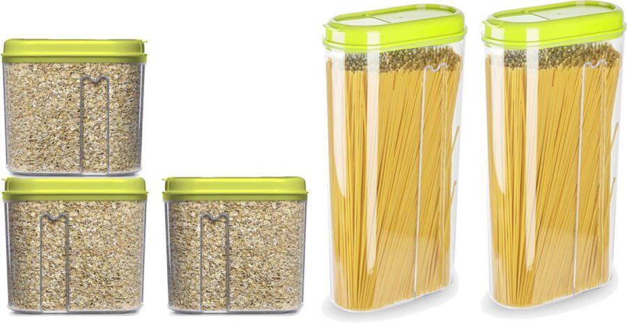 PLASTICFORTE Voedselcontainers set 5 stuks groen 2350ml en 1000ml kunststof voorraadpot