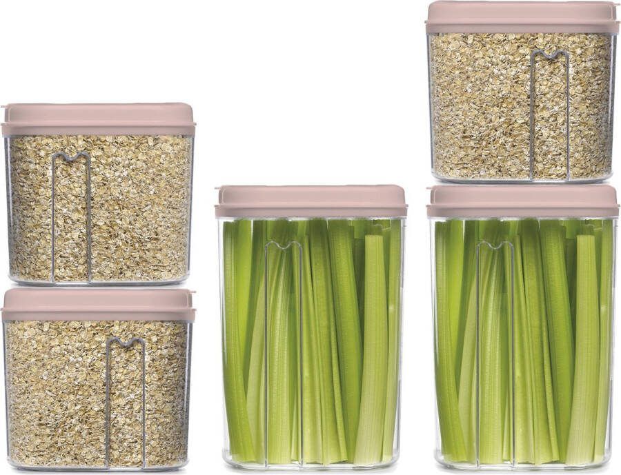 PLASTICFORTE Voedselcontainers set 5 stuks licht roze 1500 1000ml kunststof voorraadpot
