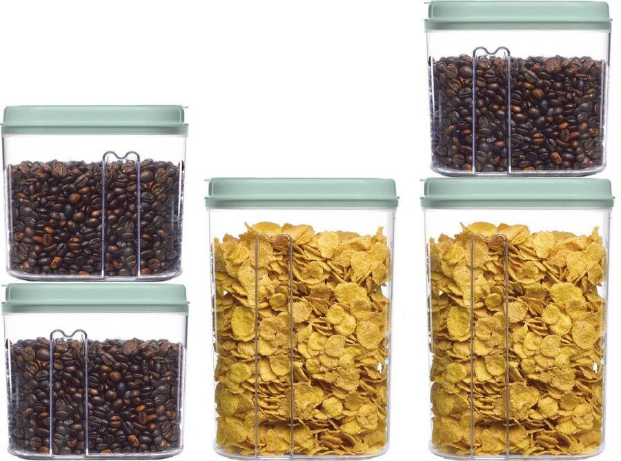 PLASTICFORTE Voedselcontainers set 5 stuks mint groen 1500 1000ml kunststof voorraadpot