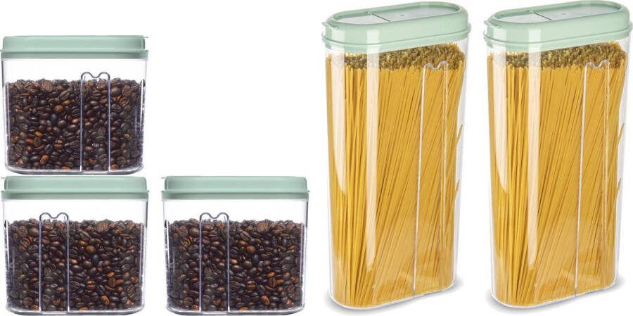 PLASTICFORTE Voedselcontainers set 5 stuks mint groen 2350 1000ml kunststof voorraadpot
