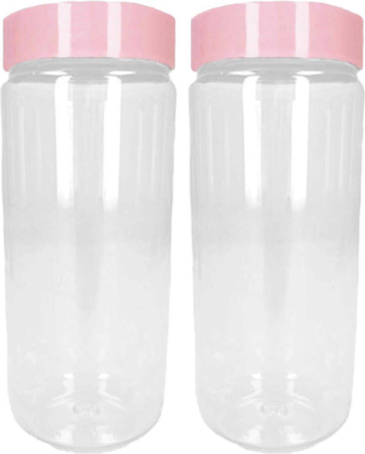 Forte Plastics Voorraadpot bewaarpot 2x 1.25L kunststof oud roze B10 x H20 cm Voorraadpot