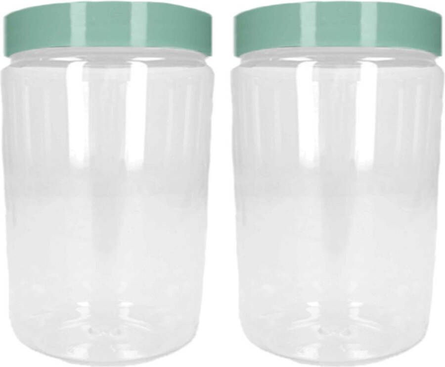 Forte Plastics Voorraadpot bewaarpot 2x 375 ml kunststof mint groen B7 x H12 cm Voorraadpot