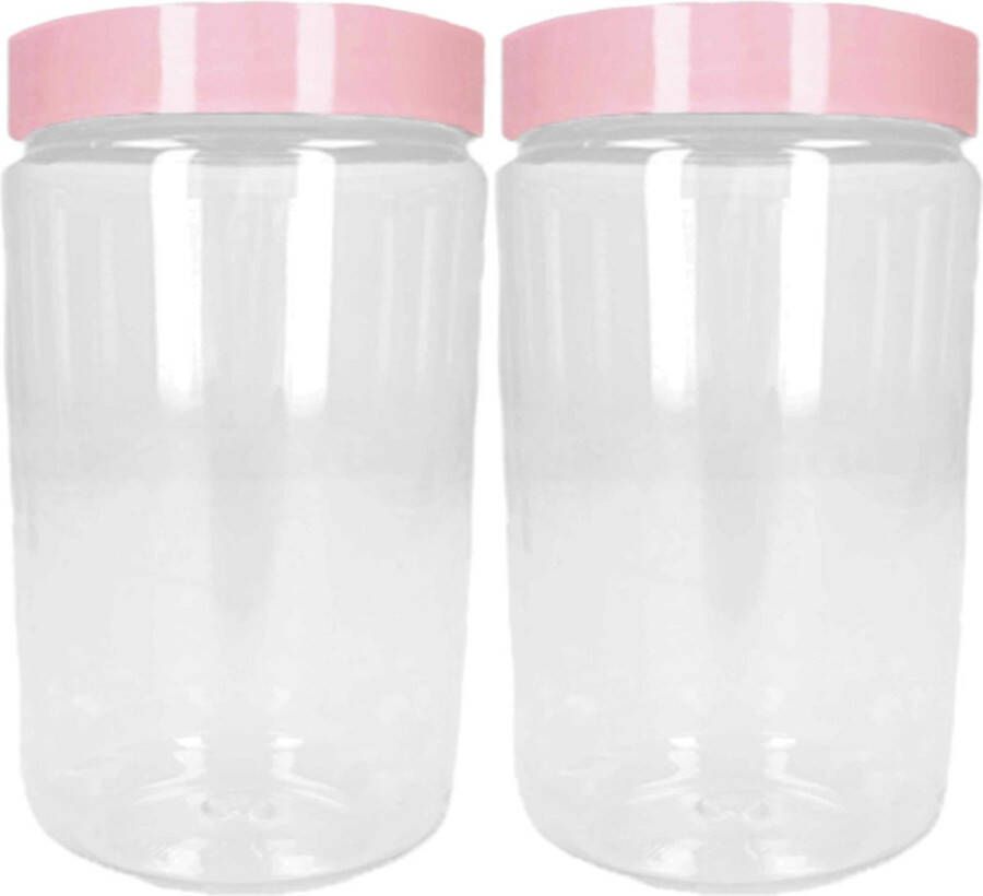 Forte Plastics Voorraadpot bewaarpot 2x 800 ml kunststof oud roze B10 x H15 cm Voorraadpot