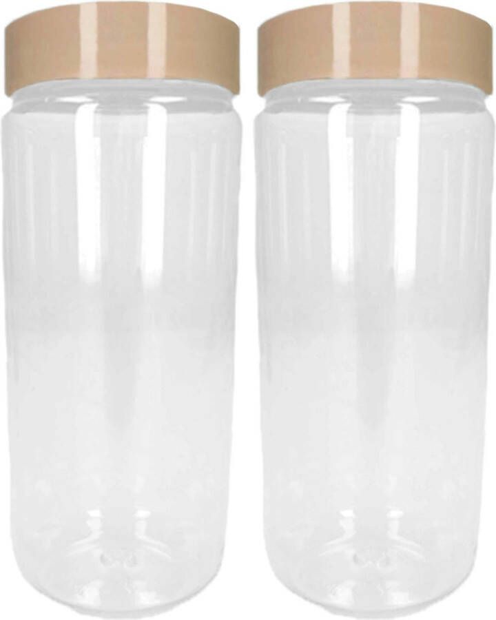 Forte Plastics Voorraadpot bewaarpot 2x 550 ml kunststof beige B7 x H16 cm Voorraadpot