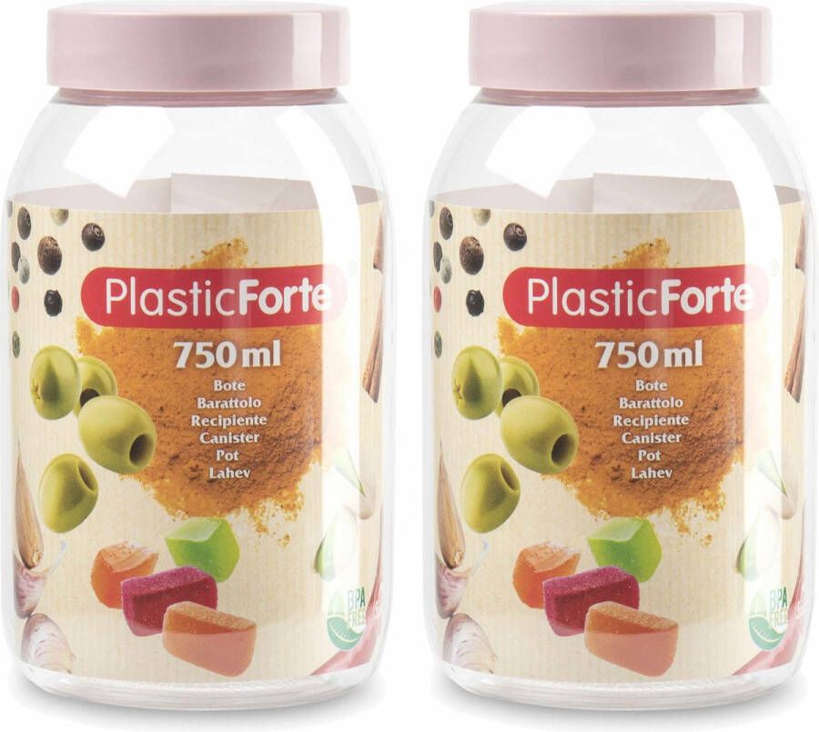 Forte Plastics Voorraadpot bewaarpot 2x 750 ml kunststof oud roze B9 x H15 cm Voorraadpot