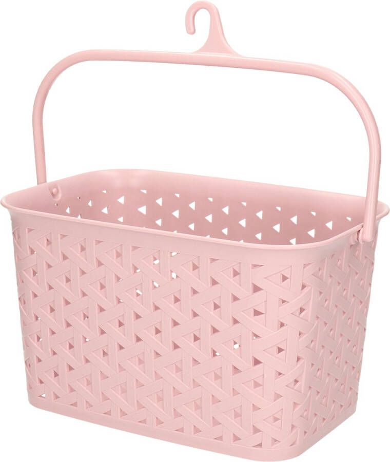 Forte Plastics PlasticForte Wasknijpers ophang mandje aan haak 23 x 17 x 13 cm oud roze gevlochten kunststof knijperszakken