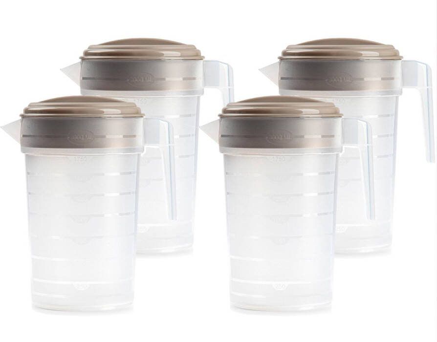 PLASTICFORTE Waterkan sapkan 4x stuks transparant beige met deksel 2 liter kunststof