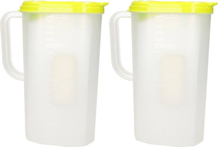 PLASTICFORTE Waterkan sapkan transparant groen met deksel 2 liter kunststof 3x Smalle schenkkan die in de koelkastdeur past