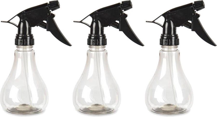 PLASTICFORTE Waterverstuiver plantenspuit 3x zwart 250ml kunststof spuitfles