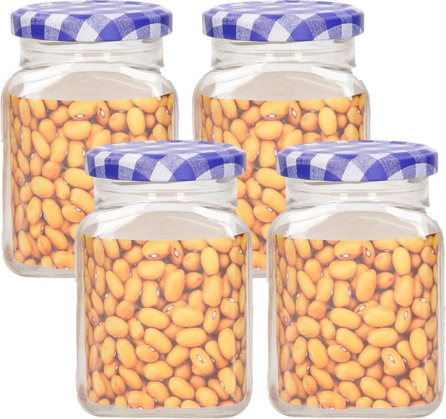 PLASTICFORTE Weckpot inmaakpot Classic 4x 375ml kunststof draaideksel blauw D7 x H11 cm