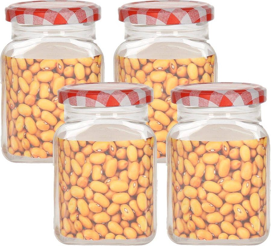 PLASTICFORTE Weckpot inmaakpot Classic 4x 375ml kunststof draaideksel rood D7 x H11 cm