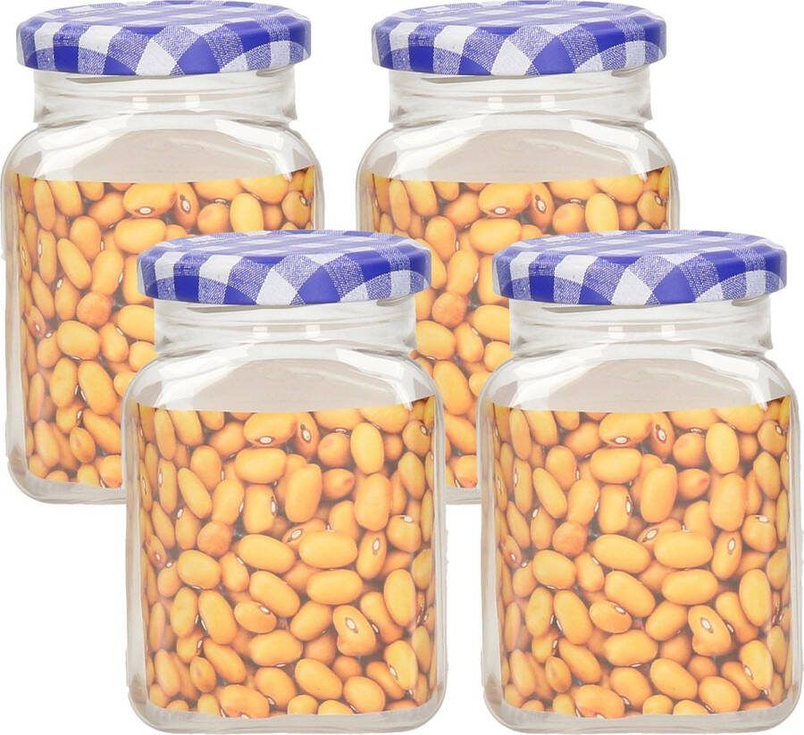 PLASTICFORTE Weckpot inmaakpot Classic 4x 400ml kunststof draaideksel blauw D7 x H11 cm