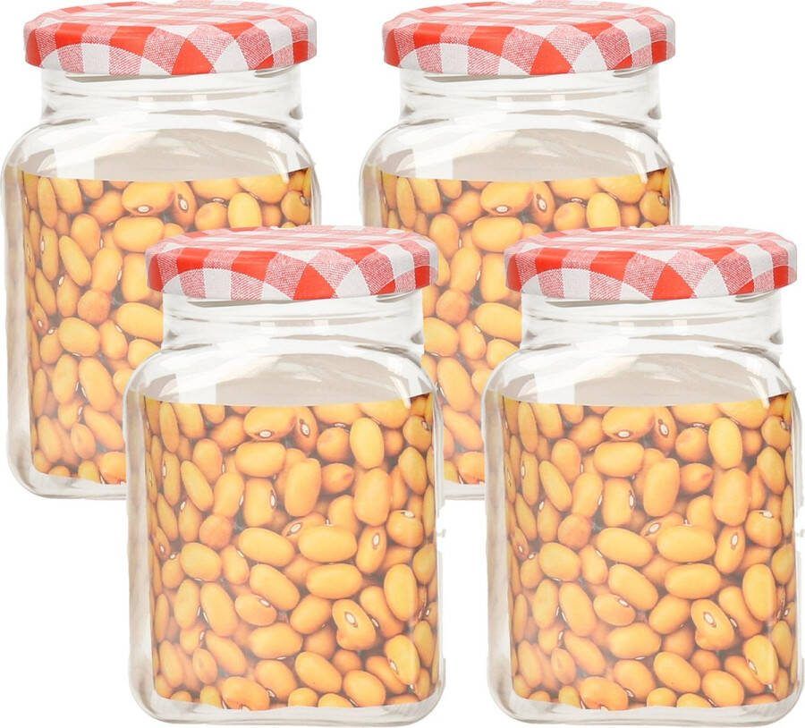 PLASTICFORTE Weckpot inmaakpot Classic 4x 400ml kunststof draaideksel rood D7 x H11 cm