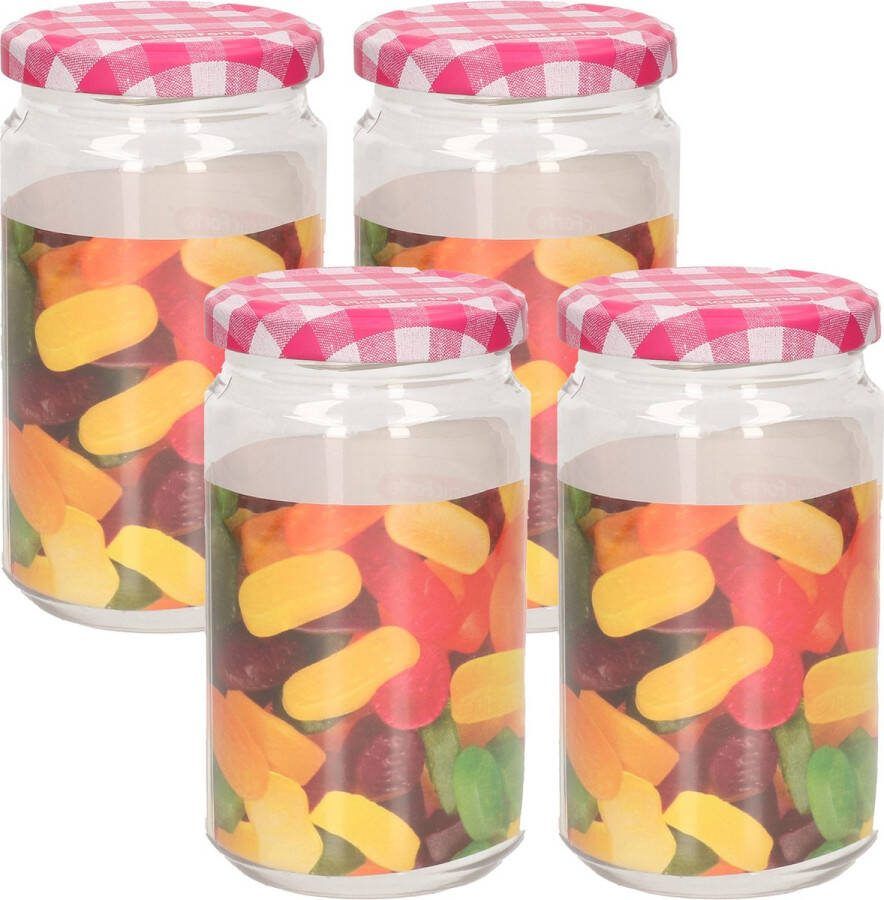 PLASTICFORTE Weckpot inmaakpot Classic 4x 450ml kunststof draaideksel rood D7 x H13 cm