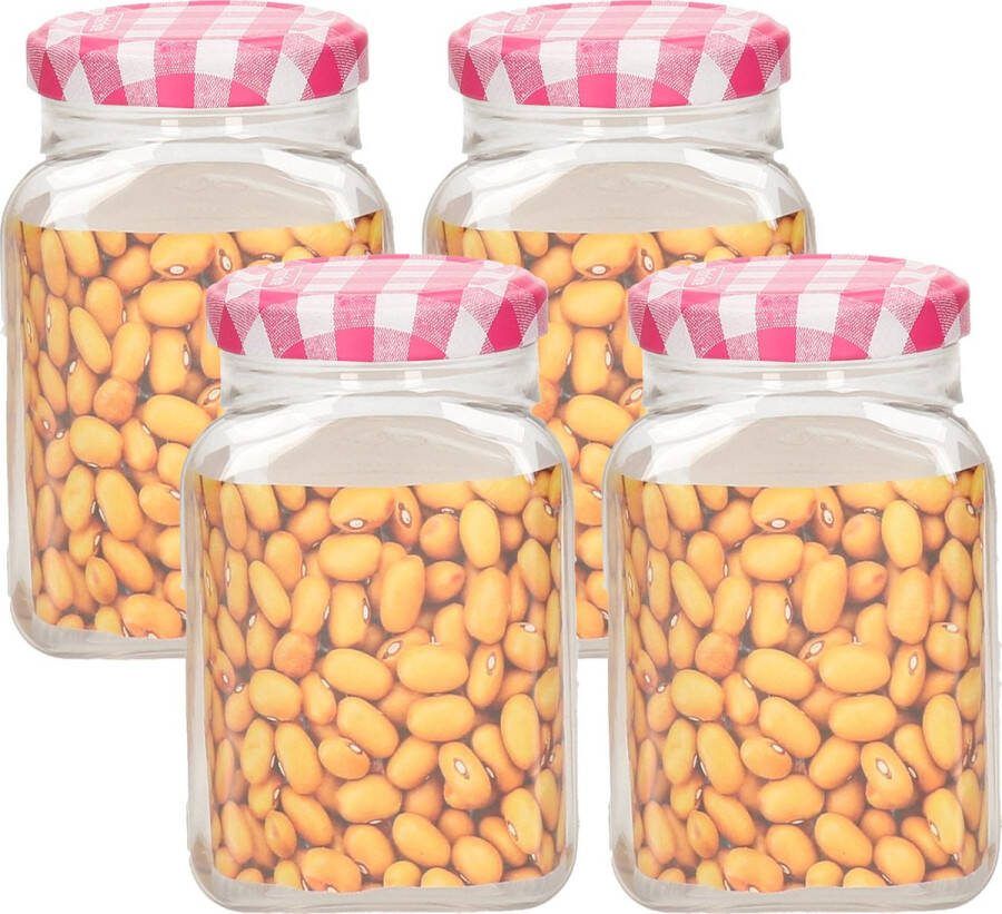 PLASTICFORTE Weckpot inmaakpot Classic 4x 500ml kunststof draaideksel rood D7 x H13 cm