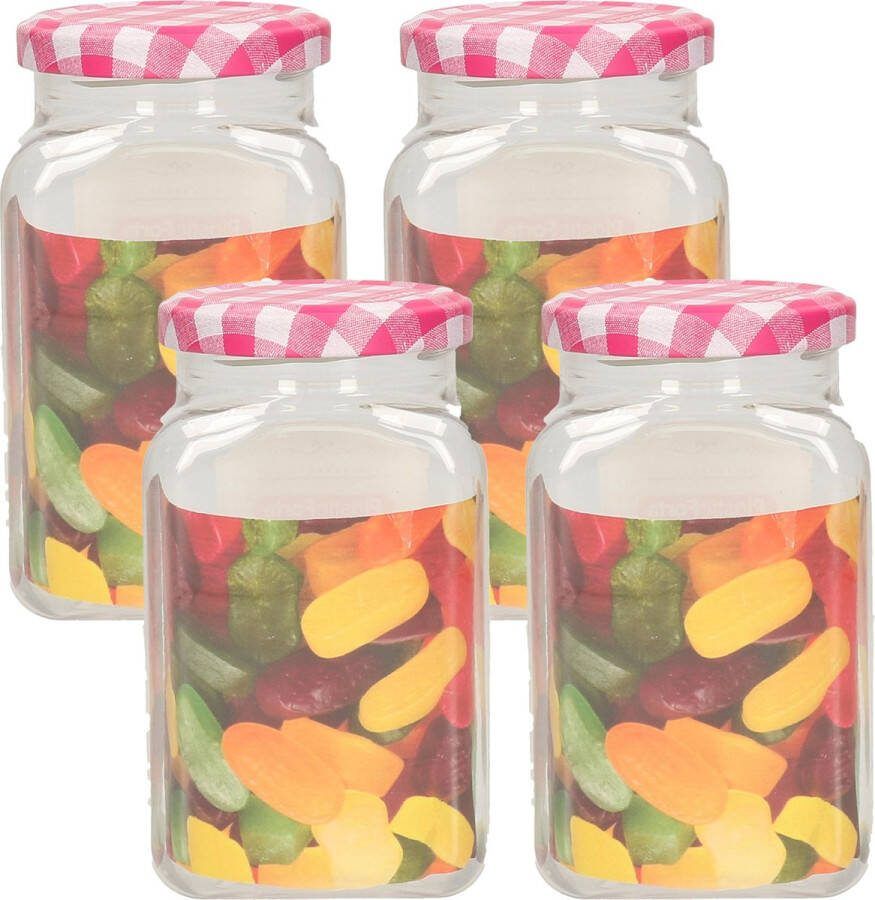 PLASTICFORTE Weckpot inmaakpot Classic 4x 500ml kunststof draaideksel roze D7 x H13 cm