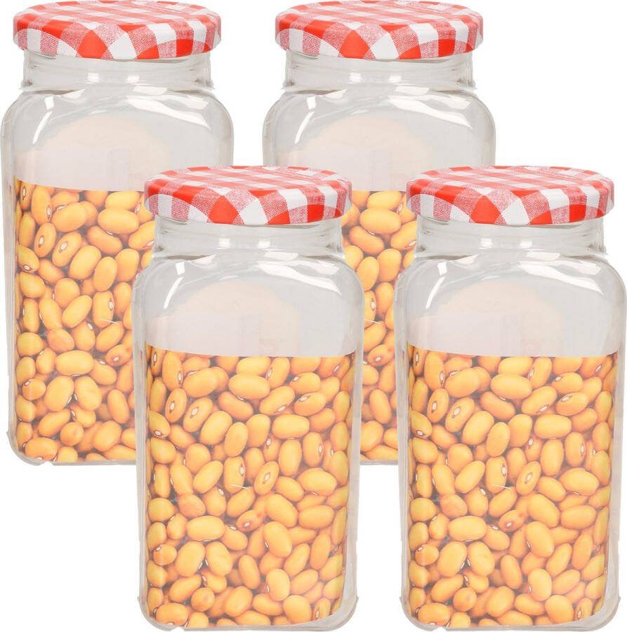 PLASTICFORTE Weckpot inmaakpot Classic 4x 600ml kunststof draaideksel rood D7 x H15 cm