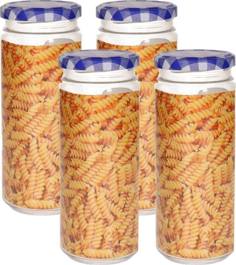 PLASTICFORTE Weckpot inmaakpot Classic 4x 650ml kunststof metalen draaideksel blauw D7 x H18 cm