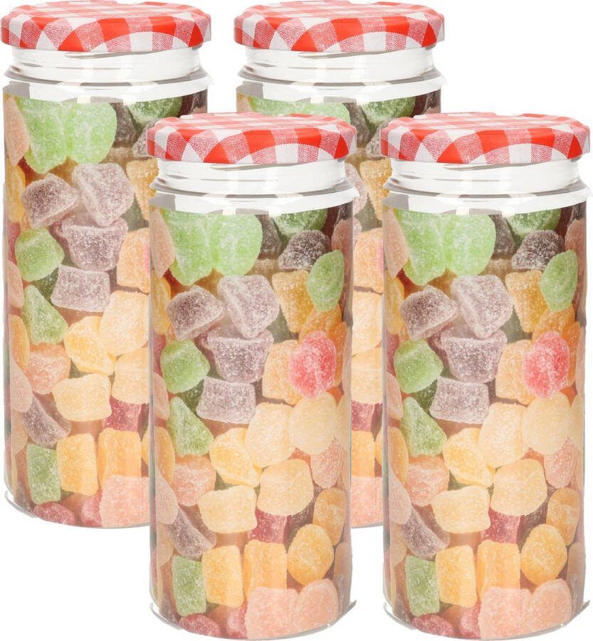 PLASTICFORTE Weckpot inmaakpot Classic 4x 650ml kunststof metalen draaideksel rood D7 x H18 cm