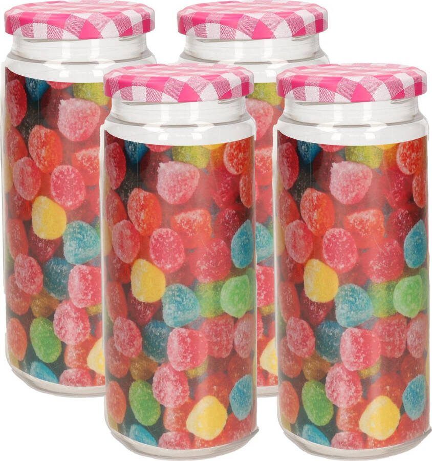 PLASTICFORTE Weckpot inmaakpot Classic 4x 650ml kunststof metalen draaideksel roze D7 x H18 cm