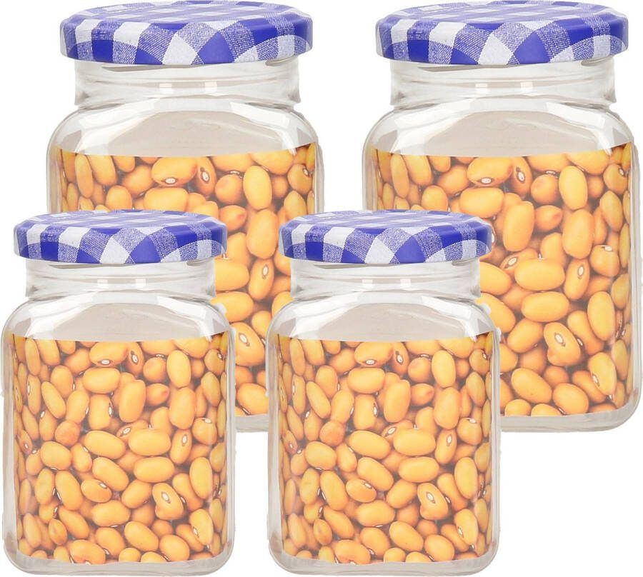 PLASTICFORTE Weckpotten inmaakpot set Classic 4x 375 500 ml kunststof draaideksel blauw