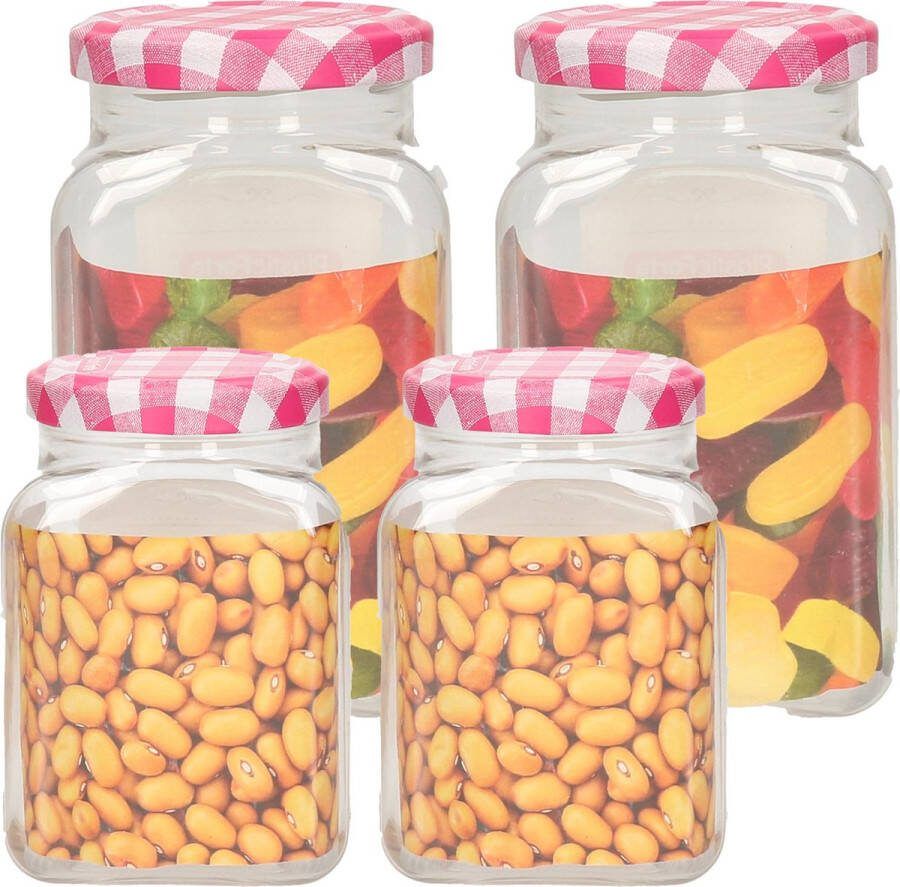 PLASTICFORTE Weckpotten inmaakpot set Classic 4x 375 500 ml kunststof draaideksel roze