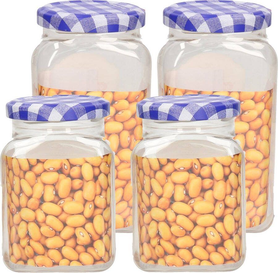 PLASTICFORTE Weckpotten inmaakpot set Classic 4x 400 600 ml kunststof draaideksel blauw