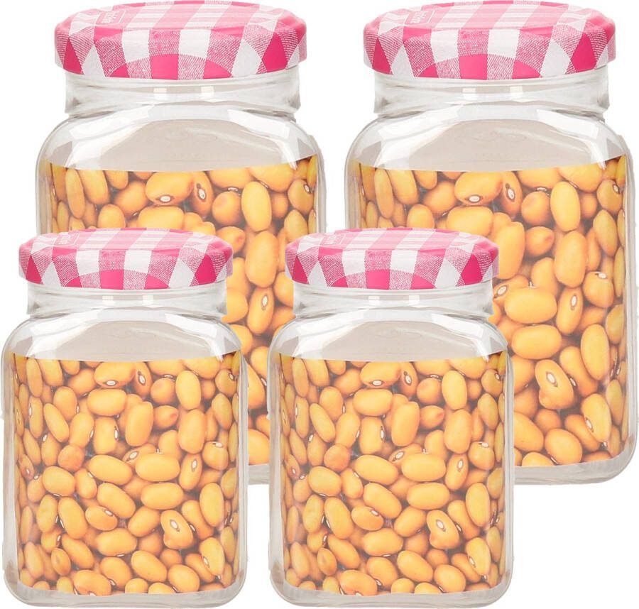 PLASTICFORTE Weckpotten inmaakpot set Classic 4x 400 600 ml kunststof draaideksel rood
