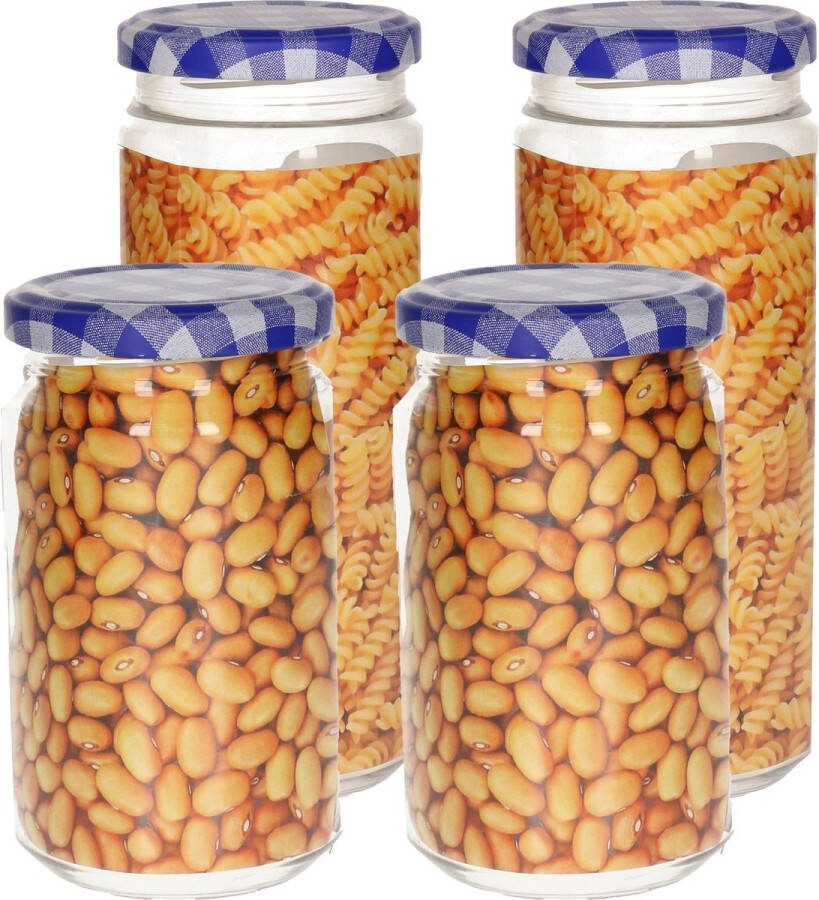 PLASTICFORTE Weckpotten inmaakpot set Classic 4x 450 650 ml kunststof draaideksel blauw