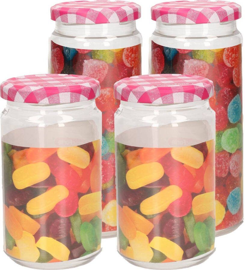 PLASTICFORTE Weckpotten inmaakpot set Classic 4x 450 650 ml kunststof draaideksel roze
