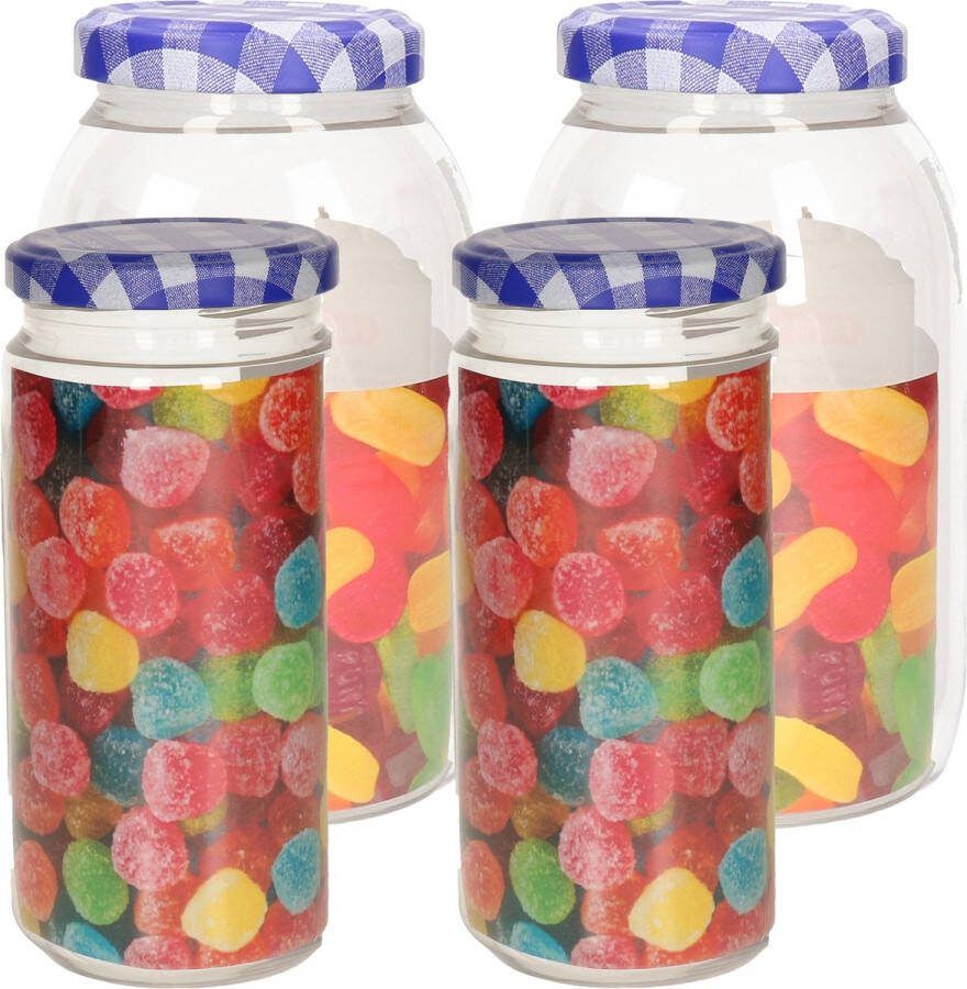 PLASTICFORTE Weckpotten inmaakpot set Classic 4x 550 750 ml kunststof draaideksel blauw