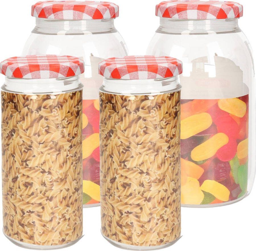 PLASTICFORTE Weckpotten inmaakpot set Classic 4x 550 750 ml kunststof draaideksel rood