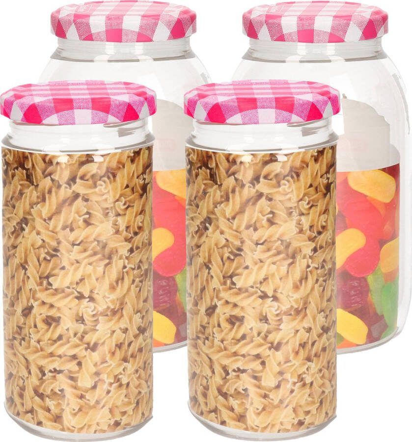 PLASTICFORTE Weckpotten inmaakpot set Classic 4x 550 750 ml kunststof draaideksel roze