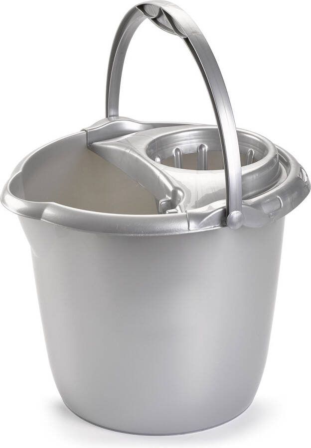 PLASTICFORTE Zilver grijze dweilemmer mopemmer 15 liter 38 x 34 cm Vloer reinigen Kunststof plastic dweil emmer
