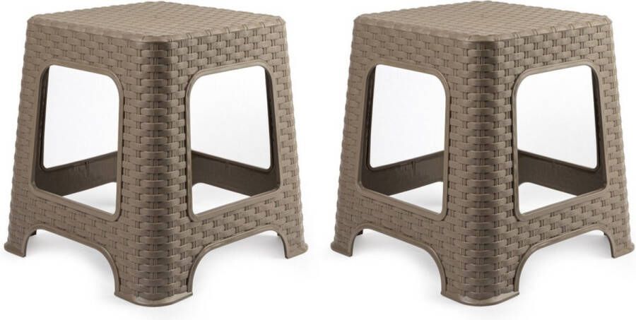 PLASTICFORTE zit krukje 2x Rotan line taupe kunststof 32 x 32 x 30 cm kinder krukjes