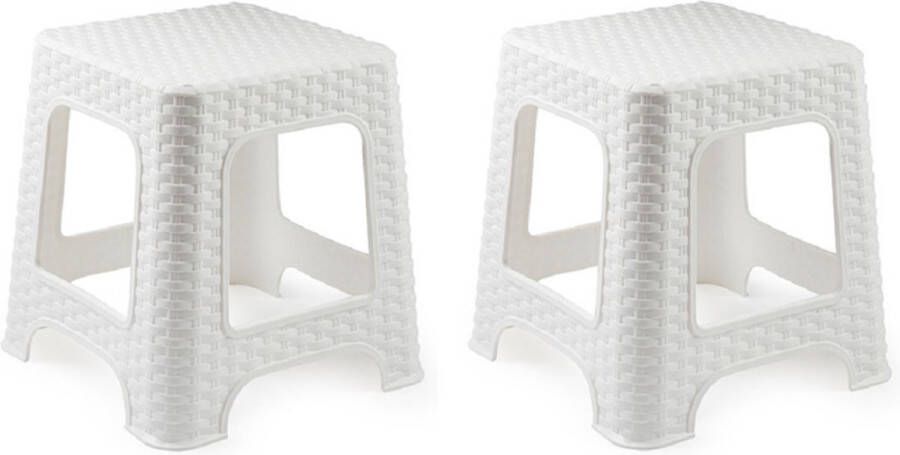 PLASTICFORTE zit krukje 2x Rotan line wit kunststof 32 x 32 x 30 cm kinder krukjes