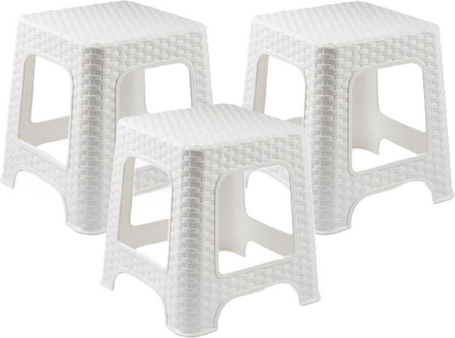 PLASTICFORTE zit krukje 3x Rotan line wit kunststof 32 x 32 x 30 cm kinder krukjes