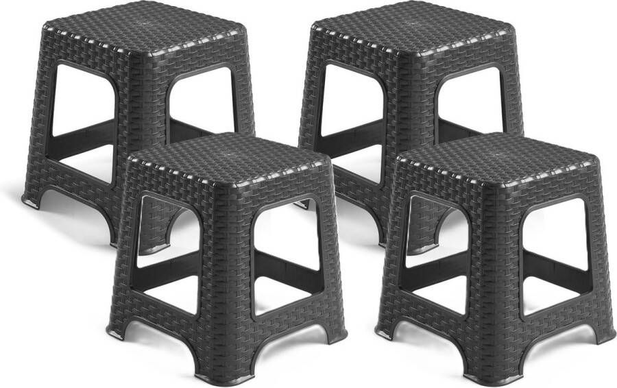PLASTICFORTE zit krukje 4x Rotan line zwart kunststof 32 x 32 x 30 cm kinder krukjes
