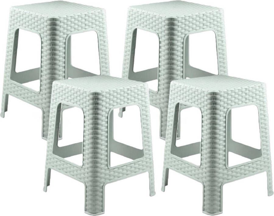 PLASTICFORTE zit bijzet krukje 4x Rotan line mintgroen kunststof 28 x 28 x 45 cm opstapje
